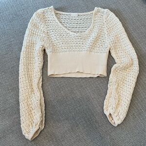 Altar'd State Cream Open-Knit Cropped Scoop Sweater